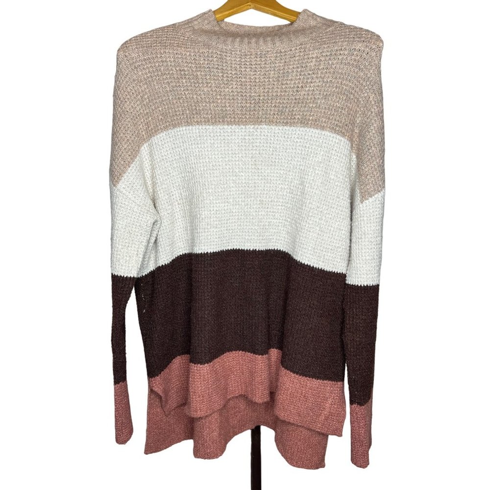 So sweater women’s size large turtleneck pull over nautical warm brown stripes h